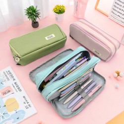 Cross-border double window pencil case simple large capacity pencil case canvas macaron pencil case Japanese pencil case junior high school students