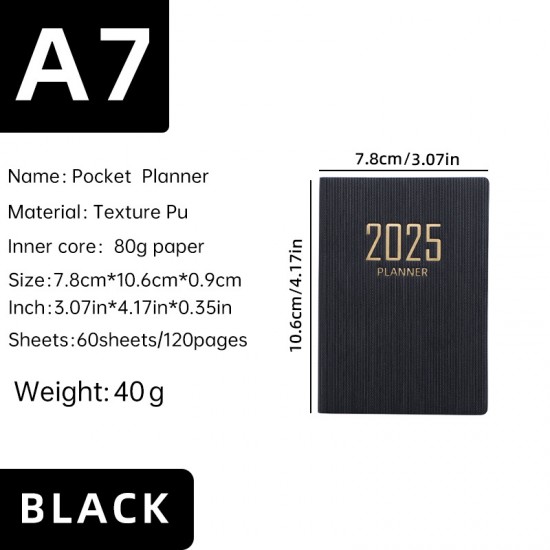 Available 2025 A7 English planner portable mini cross-border schedule 365-day daily planner small book