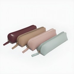 New pure color simple leather middle school student Internet celebrity high school student large capacity pencil steamed bun stationery pencil bag